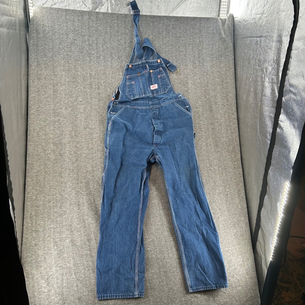 Round House Mens Vintage Denim Bib Overalls Lot 966 Blue Made in USA 38x32